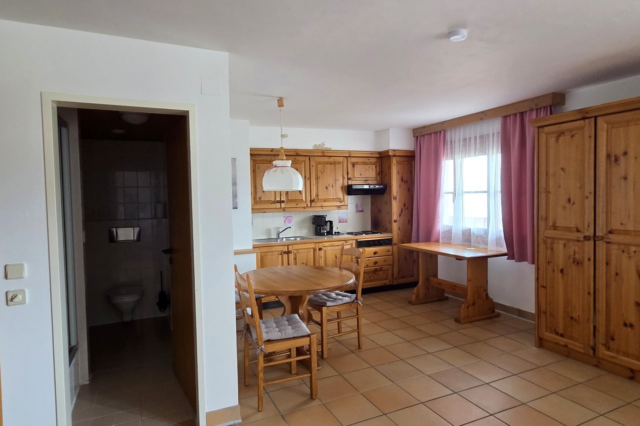 Entrance area with kitchen and large wooden wardrobe – Alpenliebe apartment