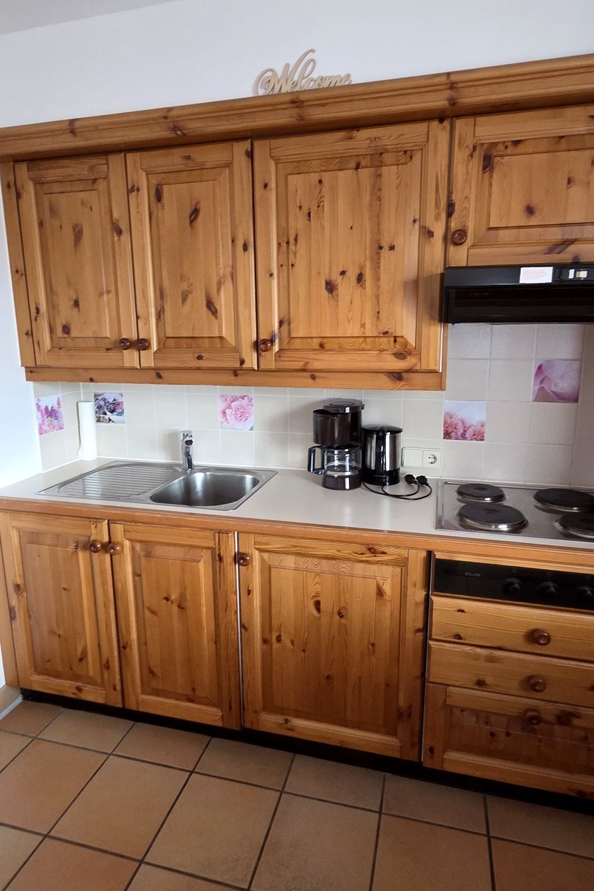 Kitchenette with stove, sink and coffee machine – Alpenliebe apartment