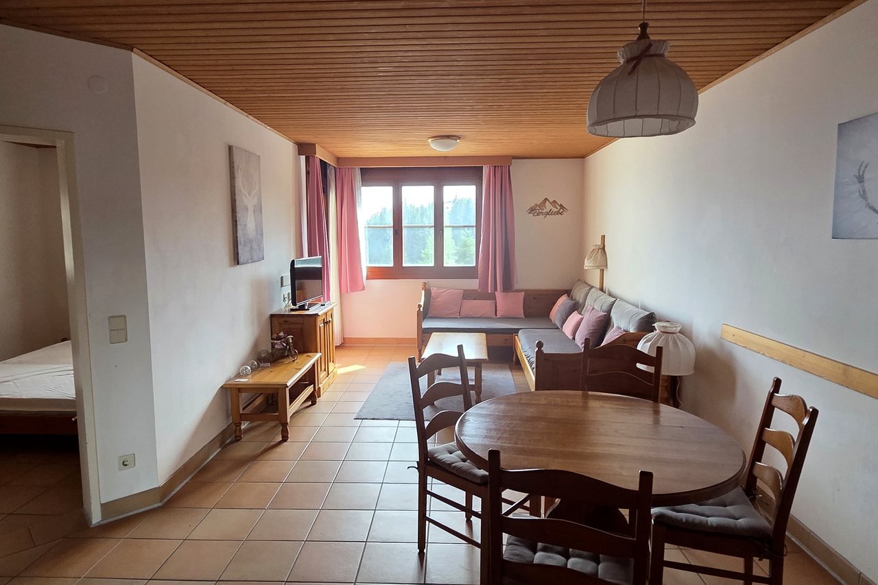 Alpenzeit apartment on the Gerlitzen Alpe – bright living room with dining table and sofa