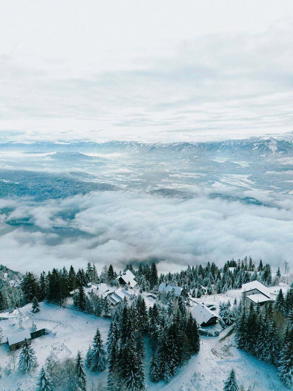 Winter landscape on the Gerlitzen Alpe above the clouds, Carinthia